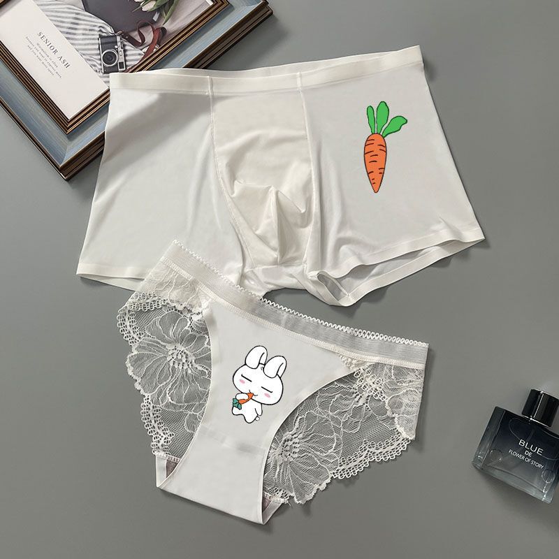 Couple's underwear cartoon cute ice silk suit lace pure sexy temperament ultra-thin underwear for men and women Summer