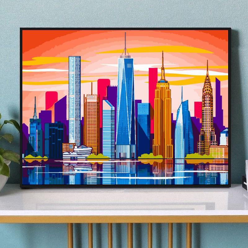 DIY pintura al óleo digital Comercio exterior Amazon ciudad neón Puerto paisaje transfronterizo entrega de una sola pieza al por mayor estación independiente