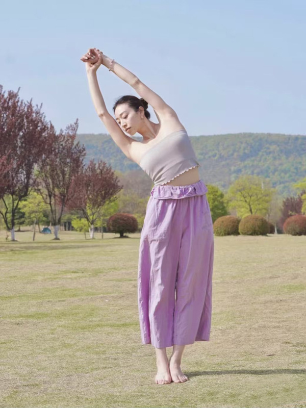 森系花苞瑜伽裤纯棉夏薄款阔腿裤女文艺纯色宽松休闲显瘦直筒5色|undefined