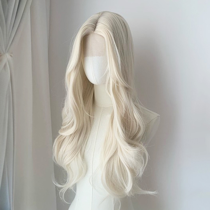 frente peluca de encaje mujer cubierta de cabeza diaria Lolita natural simulación de ondas grandes rizos de cabello