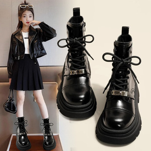 Girls' Fleece-Lined Martin Boots 2025 Autumn and Winter New Fashion Children's Short Boots for Girls, Soft-Soled Mid-Calf Cotton Boots for Older Girls