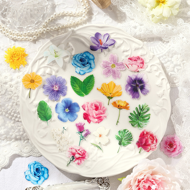 Paquete de pegatinas de mascotas transparentes impermeables DIY diario pegatinas de flores retro transfronterizas pegatinas