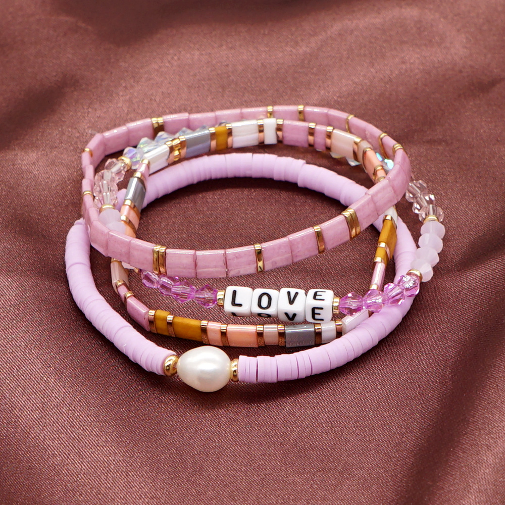 bohemian light purple pearl tila crystal bracelet stack bracelet womenpicture2