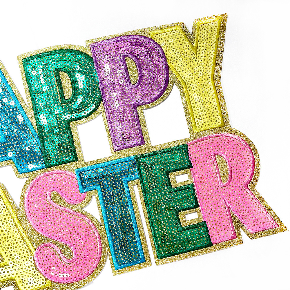 45g Weight Clothing Sticker Patches Classification 1 Piece Quantity Sequin Material Easter Festival Rabbit, Letter Pattern Simple Style, Classic Style Style 1 Piece Simple Style Classic Style Rabbit Letter Sequin Clothing Sticker Patches 3