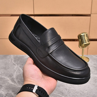 Classic Men's Spring & Fall 2025 First-Layer Cowhide Flats-Soled Beanie British Style Fashionable Slip-On Soft-Soled Soft-Surface Casual Shoes