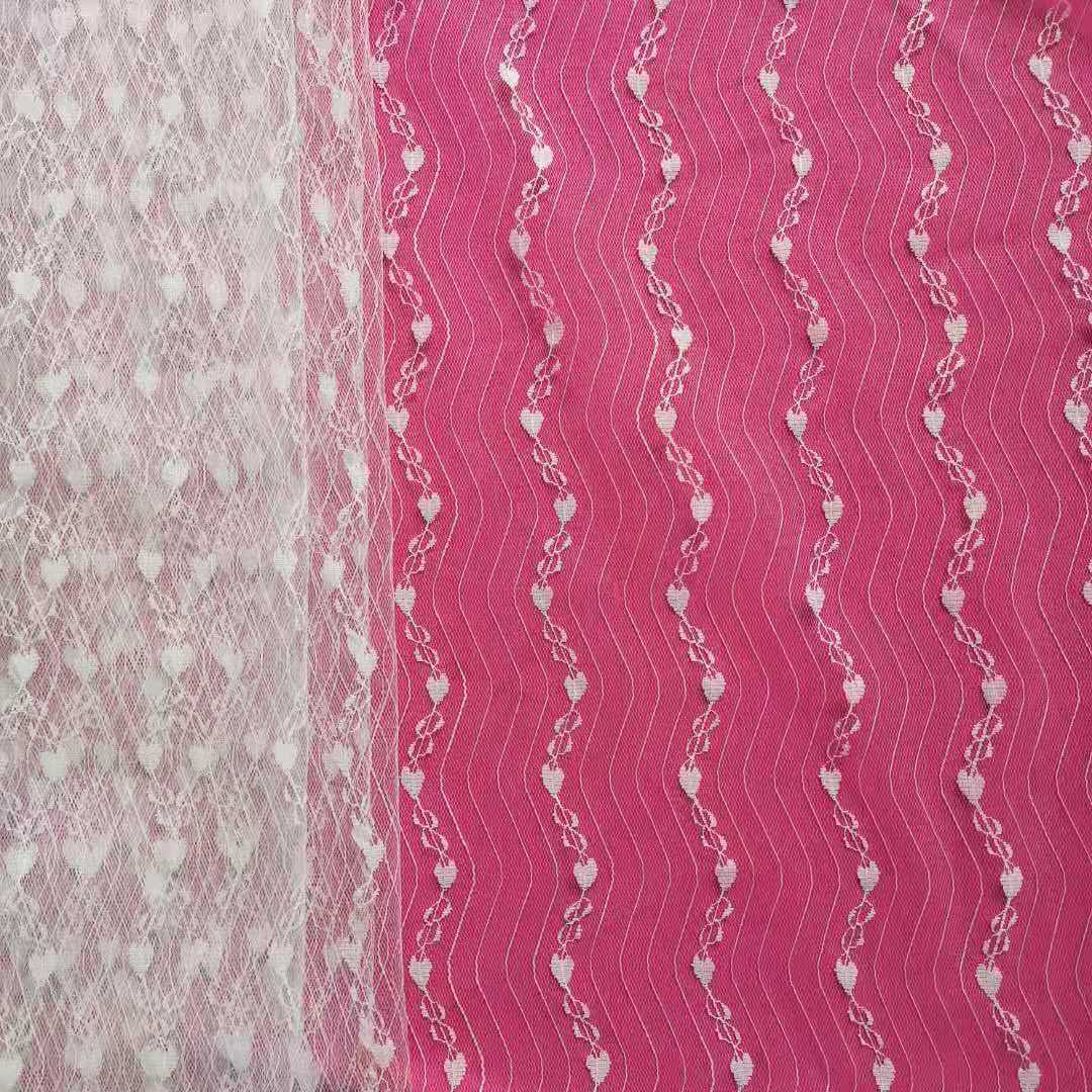 【厂家直销】小清新款无弹轻盈透薄波浪小爱心串串提花网纱 现货