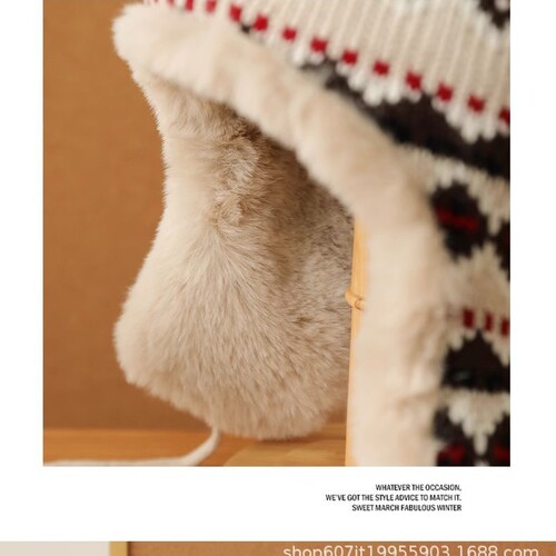 Cashmere Knitted Hat for Women, Autumn and Winter Thicken Warm, Makes Face Look Smaller, Ear Protection, Plush Hat, Cycling Cold Protection, Cap Hat
