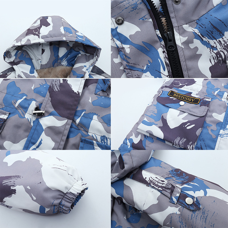 2024 nueva chaqueta acolchada de algodón para niños de camuflaje engrosada chaqueta acolchada de algodón para niños medianos y grandes Chaqueta acolchada de algodón para niños de invierno de una pieza al por mayor