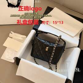 2026早春新款25c手提饭盒包hobo高级感真皮菱格链条单肩斜挎包女