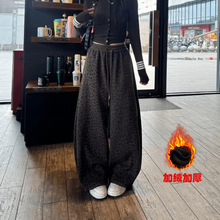 韩国东大门女装秋冬加绒加厚高腰印花豹纹休闲阔腿裤