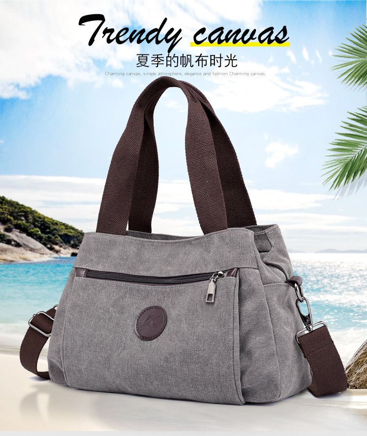 New casual canvas European and American women's single-shoulder bag, solid color trendy women's bag and handbag, cross-border one-piece consignment worldwide Specification drawing