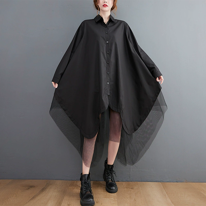 Autumn Shirt Set, Korean Style, Plus Size, Button-Front Longline Shirt (One Size)