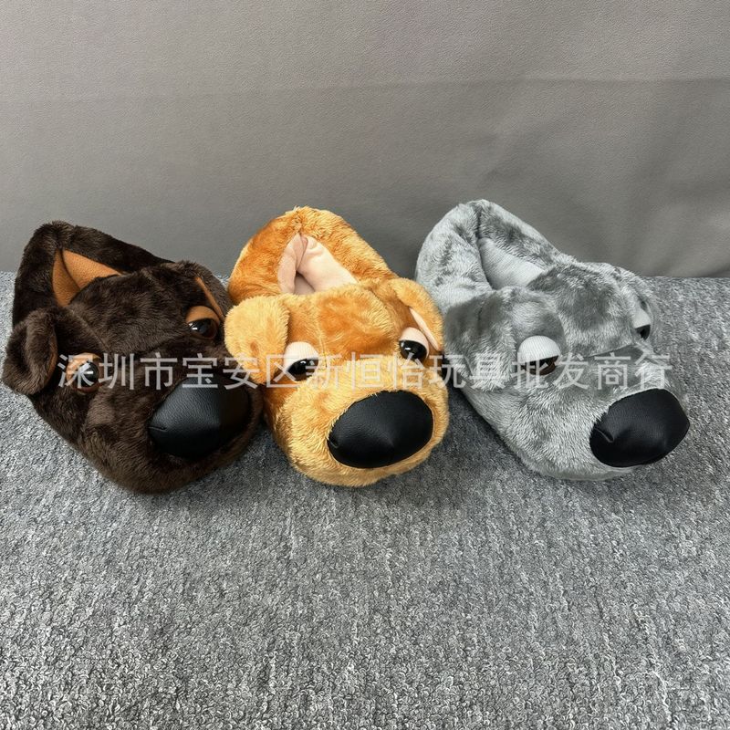 Direct Wholesale of New Cross-Border Pet-Themed Big-Headed Dog Warm Plush Slippers for Winter Home Use, Couple Cotton Shoes for Home