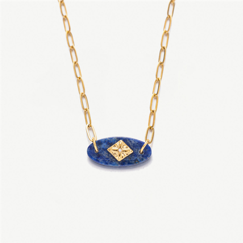Holiday, Daily Occasion PVD Coated Real Gold Plated Oval Titanium Steel Vacation Classic Style Waterproof Non Tarnish Titanium Steel Pendant Necklace