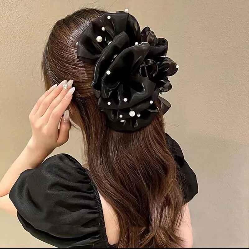 ヘアアクセサリー、妖精のような高級感、後頭部に大きなリボン、シアサッカー、女性用の大きなグリッパーシャーククリップヘッドドレス|undefined