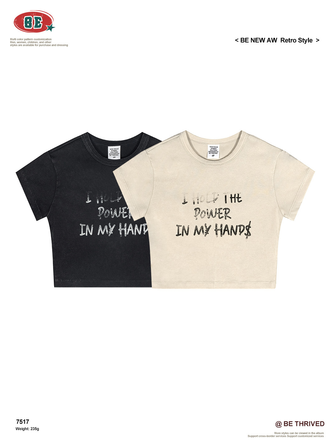 Ropa de Mujer BE | Camiseta corta de verano 2025 con estampado de letras, estilo europeo y americano, cuello redondo, manga corta, ajustada y moderna para mujer image 5