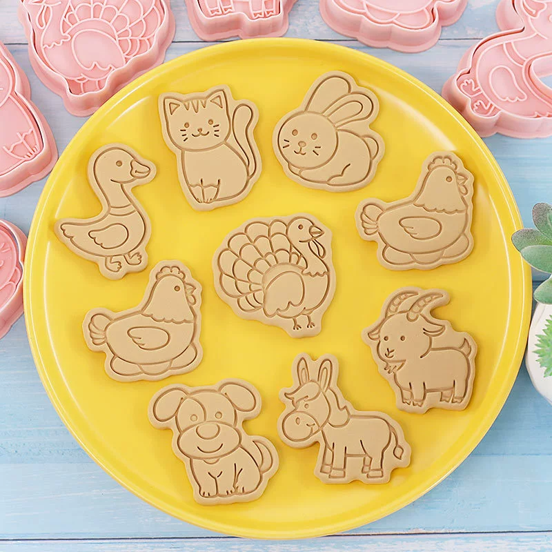 Farm, compact mold, cartoon set, fondant, 8 pieces, cat
