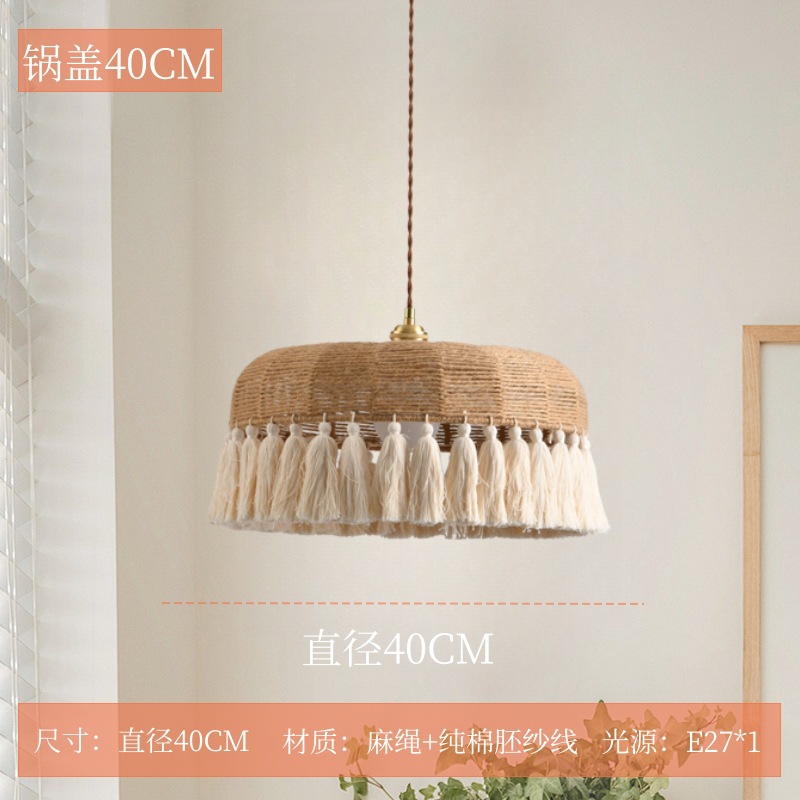 Viento tranquilo retro cordón de cáñamo con frosted lámpara de cama creativa lámpara principal comedor sala de estar lámpara sala modelo lámpara Zhongshan