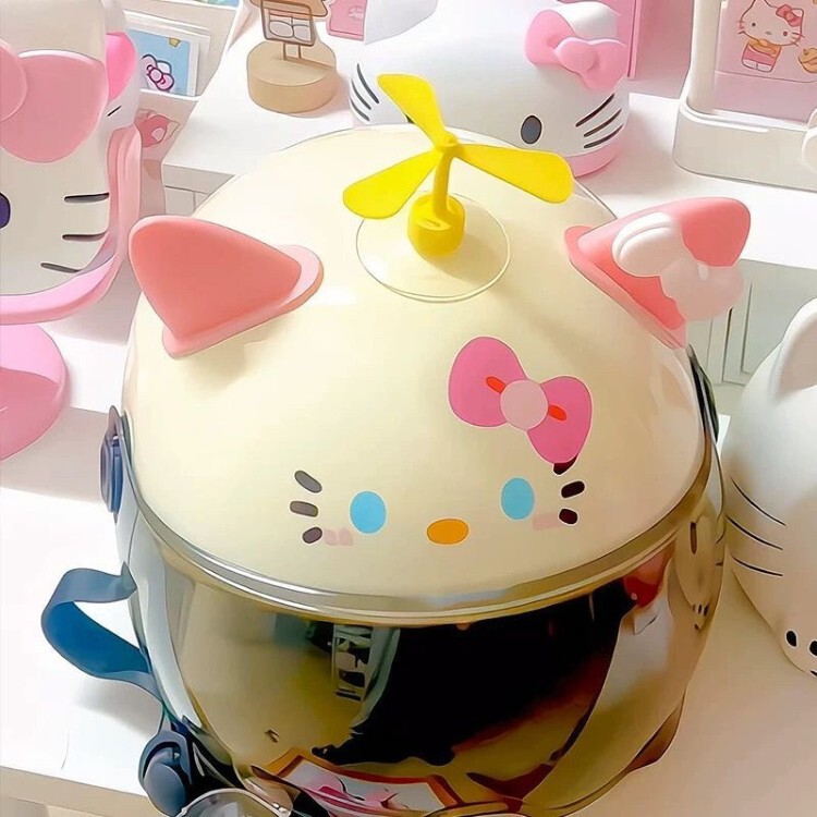 3C Certified Electric Vehicle Helmet for Girls, Cute Kt Cat Hellokitty Kidsren's Safety Helmet, Yedi Official Authentic Product