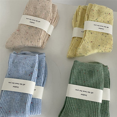 IOULOR2023 Spring and Autumn New Sweet Idea Yarn Girls Mid-Tube Socks Thin Strips Solid Color Socks Women's Cotton Socks Wholesale