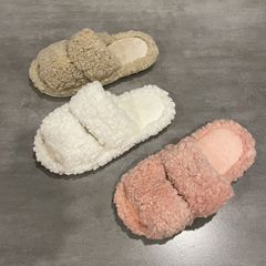 2025年新款秋冬季毛绒保暖居家室内加绒棉拖鞋女简约毛毛鞋ins风