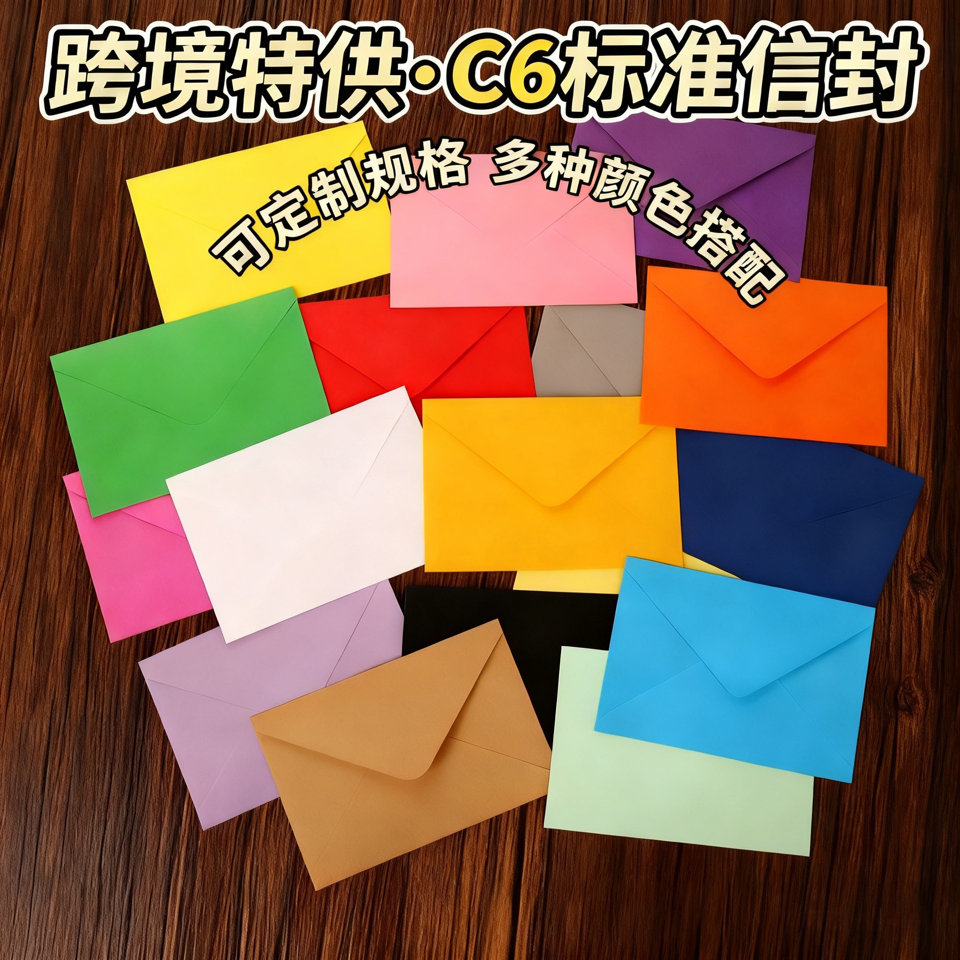 跨境欧式C6祝福请柬纯色空白彩色双胶纸西式信封牛皮纸黑卡利是封