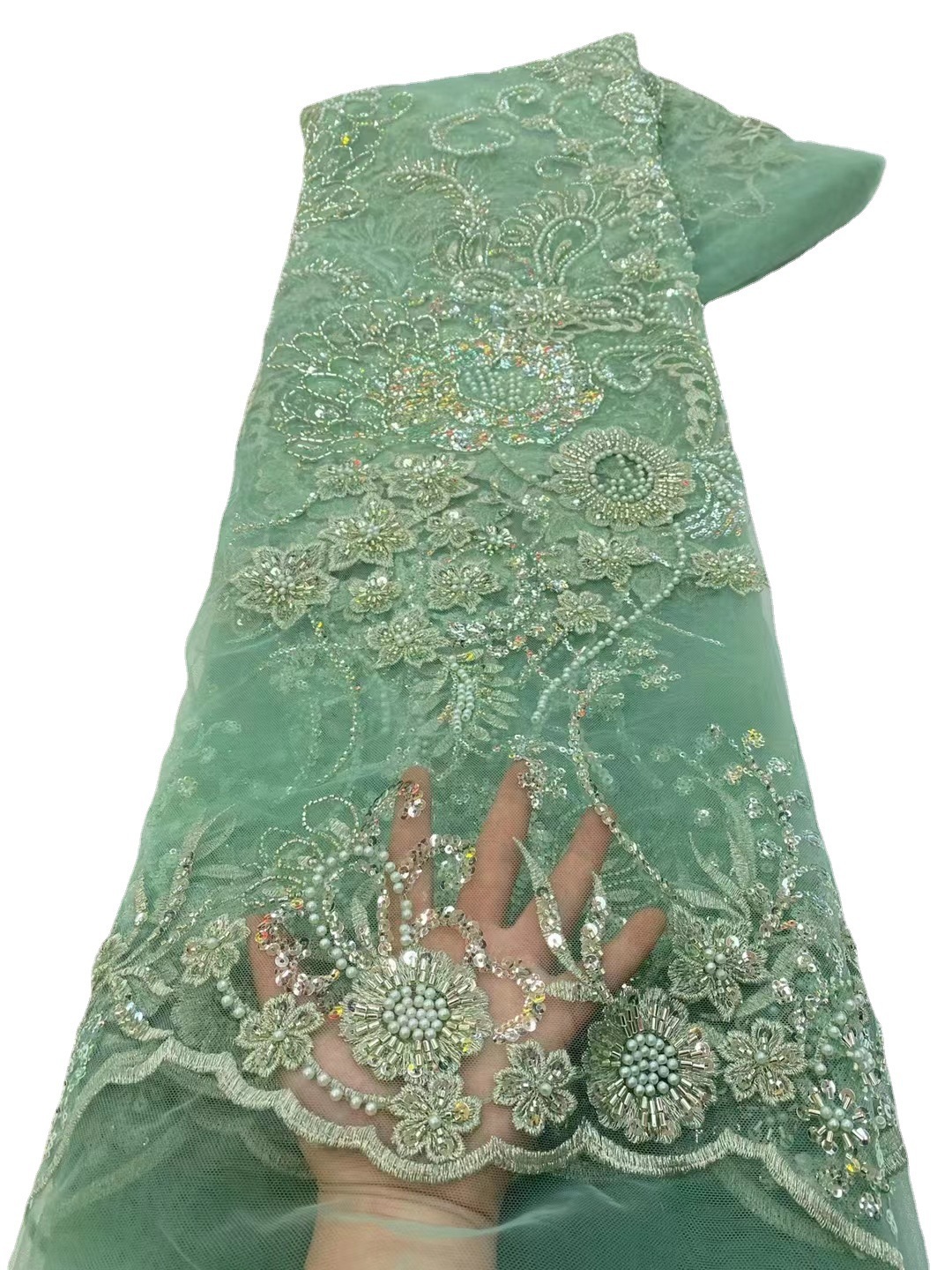 Encaje Bordado con Lentejuelas y Cuentas JX3575 para Vestido de Novia