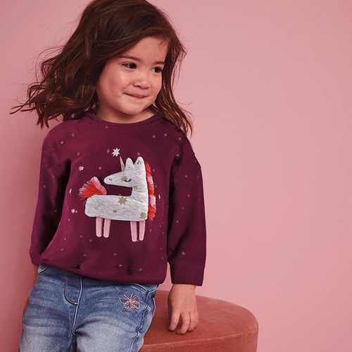 European and American Style Girls' Long-Sleeve Sweatshirt Autumn New Embroidered Children's Sweatshirt Medium Kids Hoodie One-Time Shipping