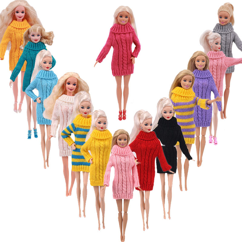 Factory straight hair suitable for 27-29cm Barbie doll striped turtleneck sweater doll change robe a generation of hair