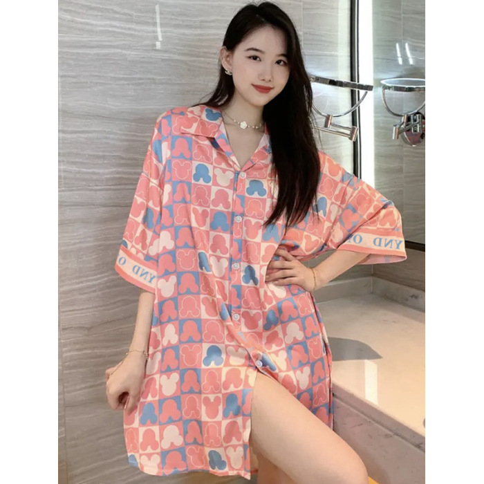 Pijamas de verano de mujer, falda de seda delgada y sexy, camisa simple, falda de pijama casera suelta, comercio exterior