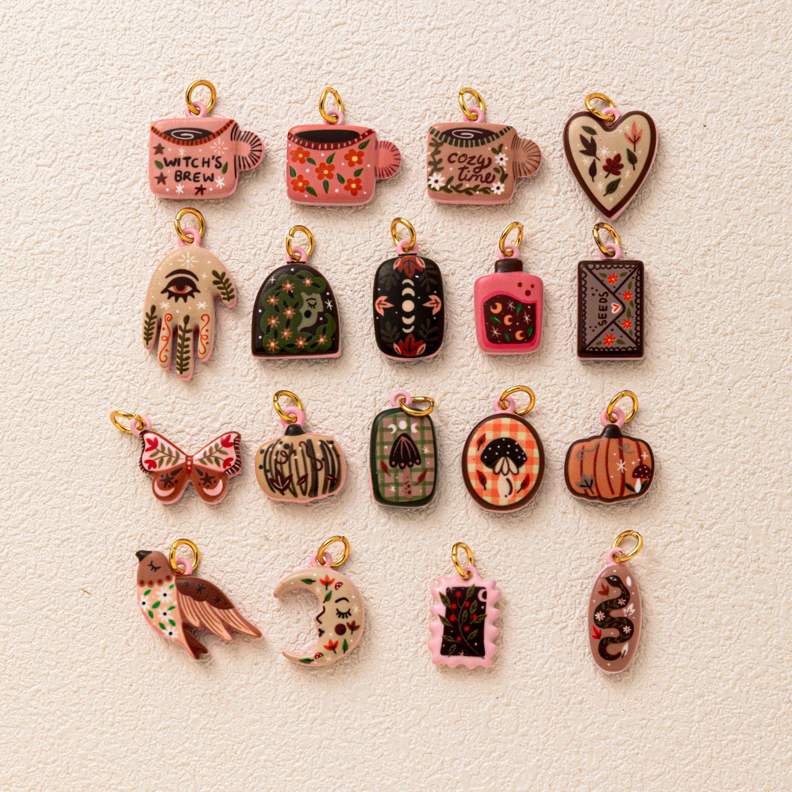 欧美跨境新款时尚蝴蝶月亮信封爱心吊坠DIY滴油彩绘系列14K金保色