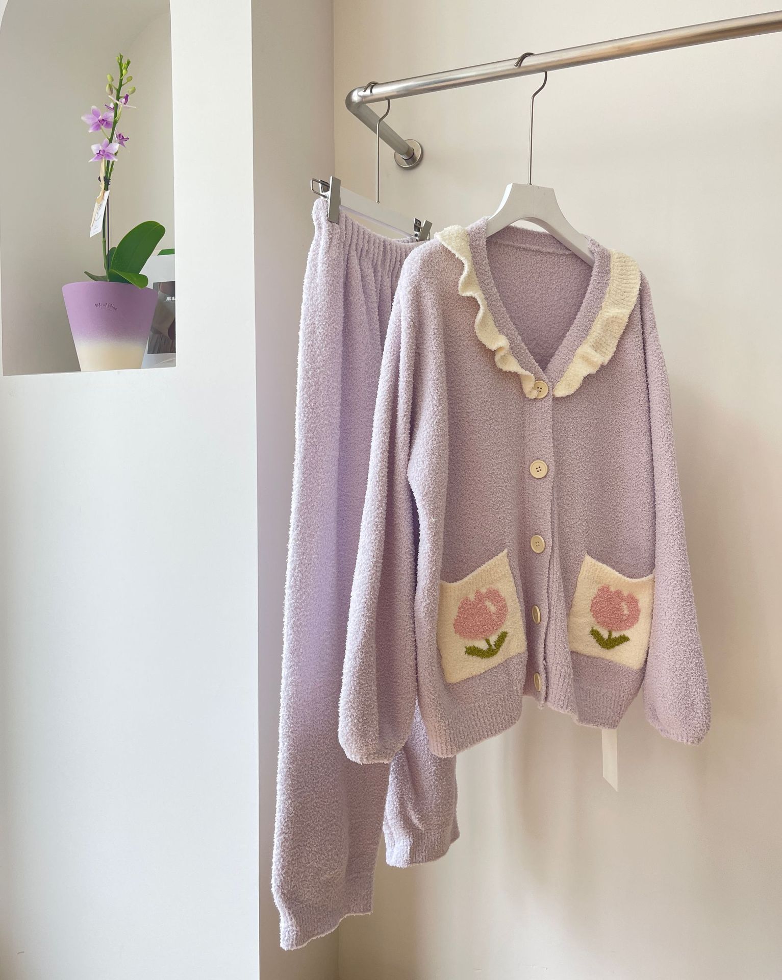 23 Otoño e Invierno medio terciopelo engrosado pijamas Tulip cardigan conjunto de dos piezas prendas de vestir exteriores homewear para las mujeres