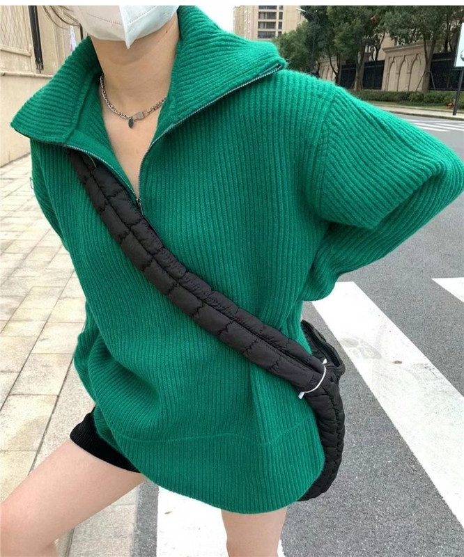 2025 秋と冬の新しい厚みのあるスタンドカラーセータージャケット女性の新しいルーズスリムタートルネックプラスニットトップ|undefined