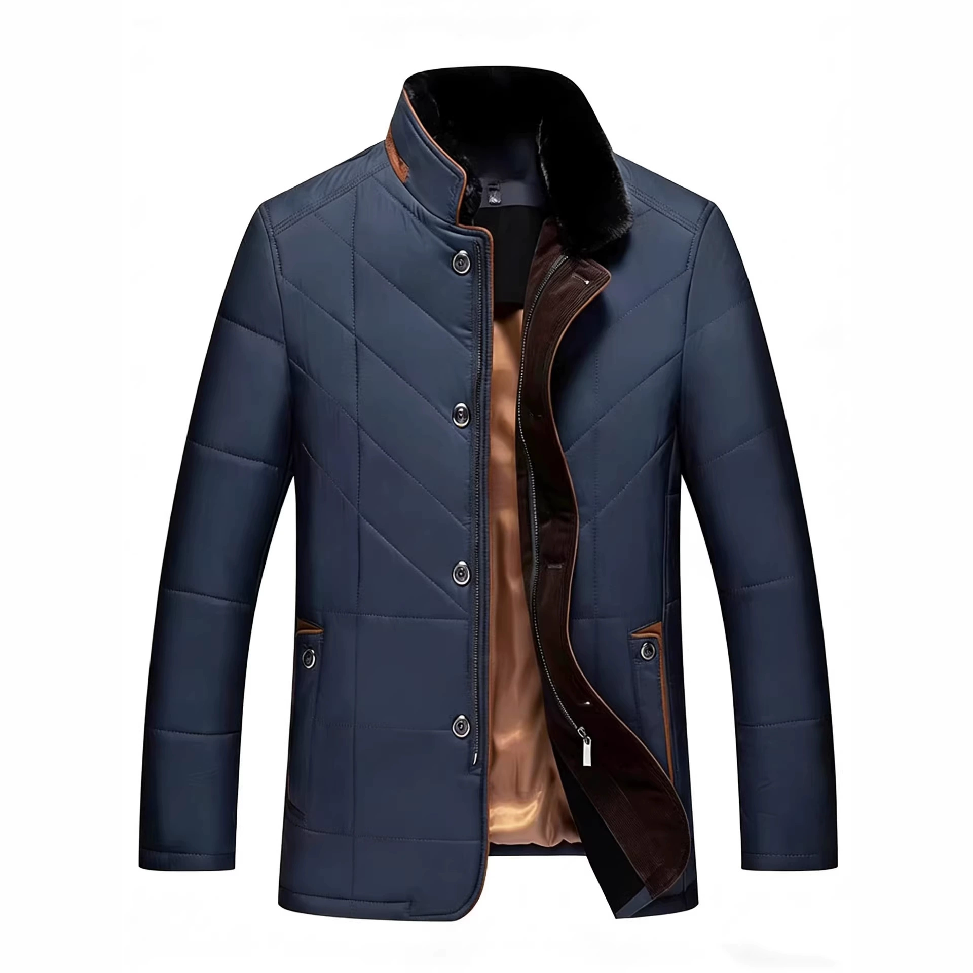 Мужская теплая повседневная хлопковая куртка с воротником-стойкой, утепленная, модная, для мужчин среднего и старшего возраста, верхняя одежда для зимы 2026 года.