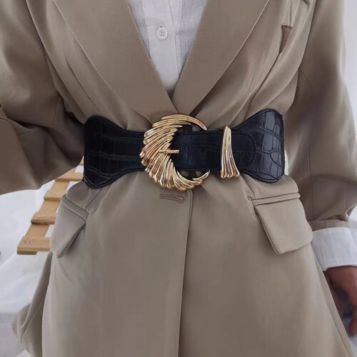 European and American retro black wide belt for women with skirt, coat, waist belt, elastic elastic waist belt