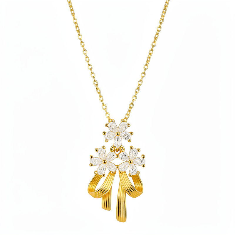 Collar de arco de aretes de flores de piedra de lujo ligero nicho cadena de clavícula de alta calidad temperamento conjunto de joyas exquisitas image 6