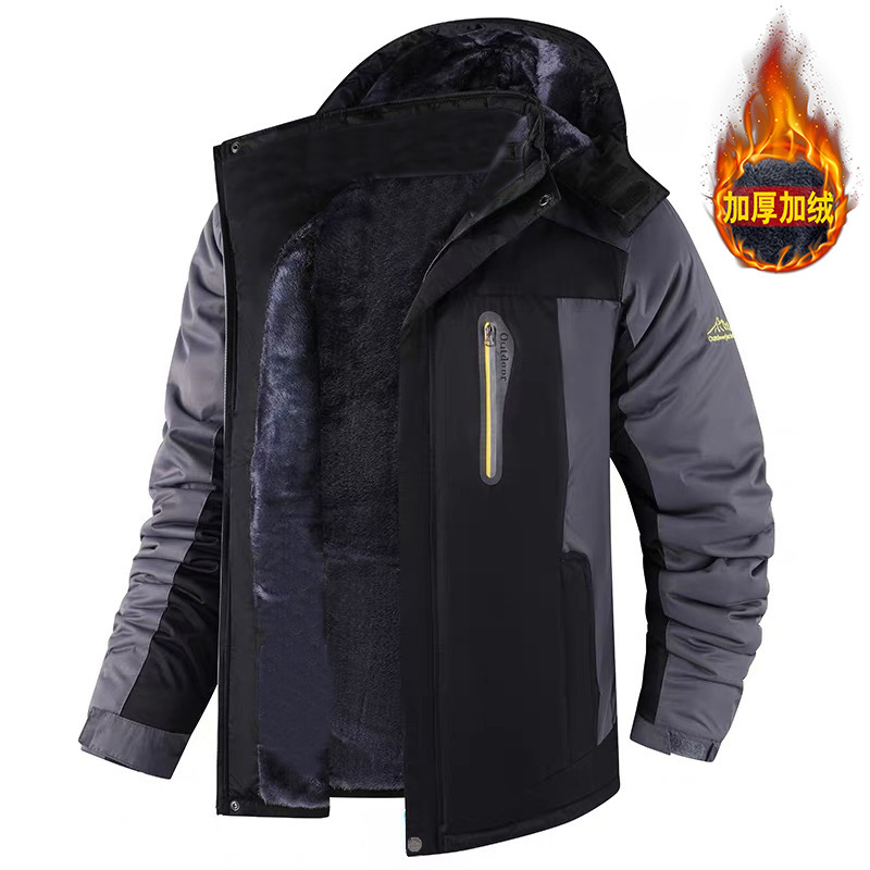 Fleece-Lined Thickened Men's Custom Logo Printed Winter Mid-Length Cotton Jacket Coat Winter Outerwear