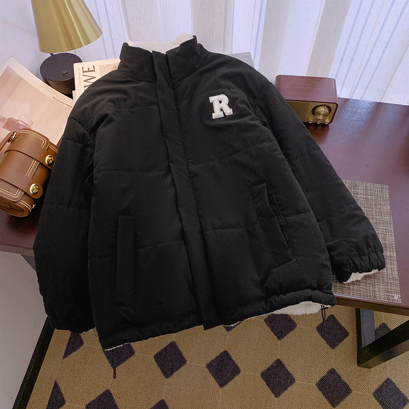 Meandruck calentamiento y terciopelo de doble perforación bordada ropa de algodón 2024 otoño y invierno nuevos productos de chaqueta de color sólido image 4
