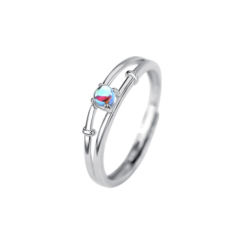 Pure Silver Moonlight Love Fantasy Colorful Ring for Women - Geometric Simple Fresh Sweet Cute Elegant Valentine's Day Single Ring
