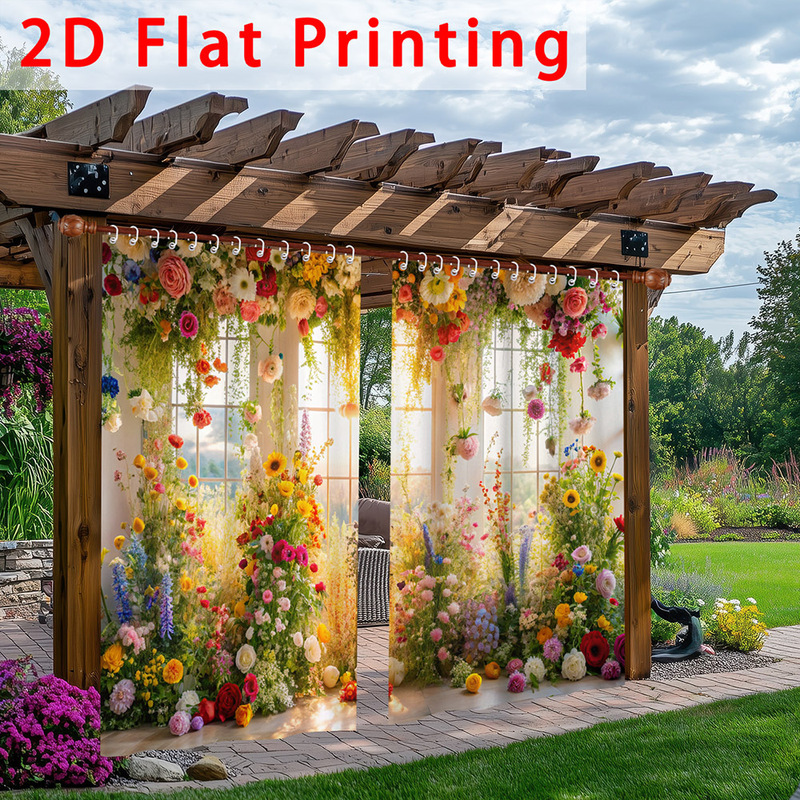 Cross-Border Jit Order Outdoor Waterproof Gazebo Nature Floral Retro Digital Print No-Punch Hook Curtains Cross-Border Jit Order Outdoor Waterproof Gazebo Nature Floral Retro Digital Print No-Punch Hook Curtains