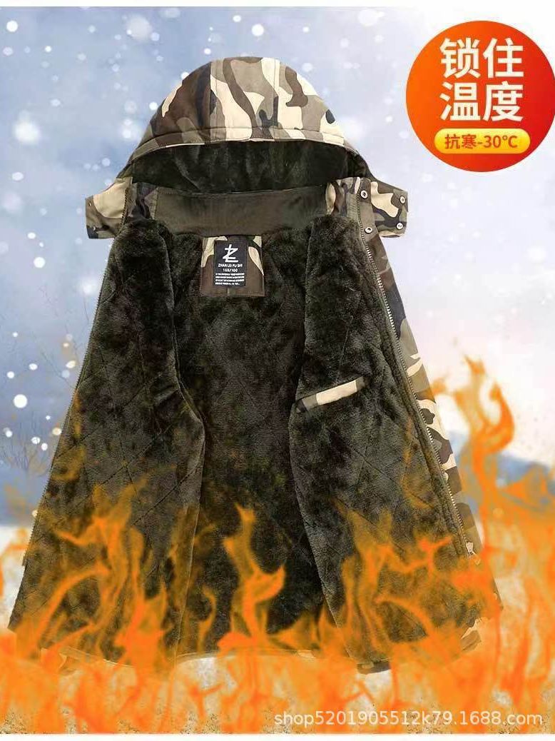 Invierno militar verde agua lavada ropa de algodón con sombrero de vello, ropa de algodón caliente, ropa de algodón de bolsillo, ropa de algodón de protección contra el frío