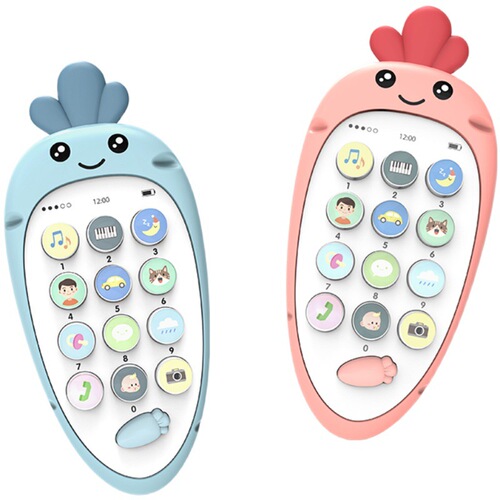 Baby educational bilingual early education mobile phone simulation carrot chewable teether baby music toy 0-1 years old