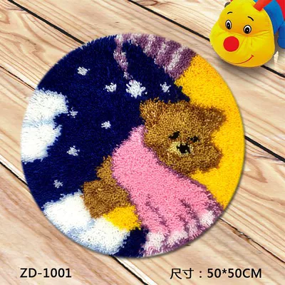 Wool Embroidery Floor Mat Crochet Embroidery | Avtomobil döşəmə paspasları - zd1001-sleeping-bear-woman-38cm-white-net-cross