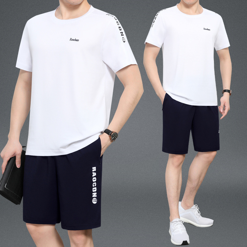 Plus size round neck sportswear suit summer men's loose short sleeve shorts casual T-shirt