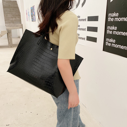 Tote bag  Korean style Western style crocodile pattern tote bag large bag foreign trade wholesale large capacity ladies bag