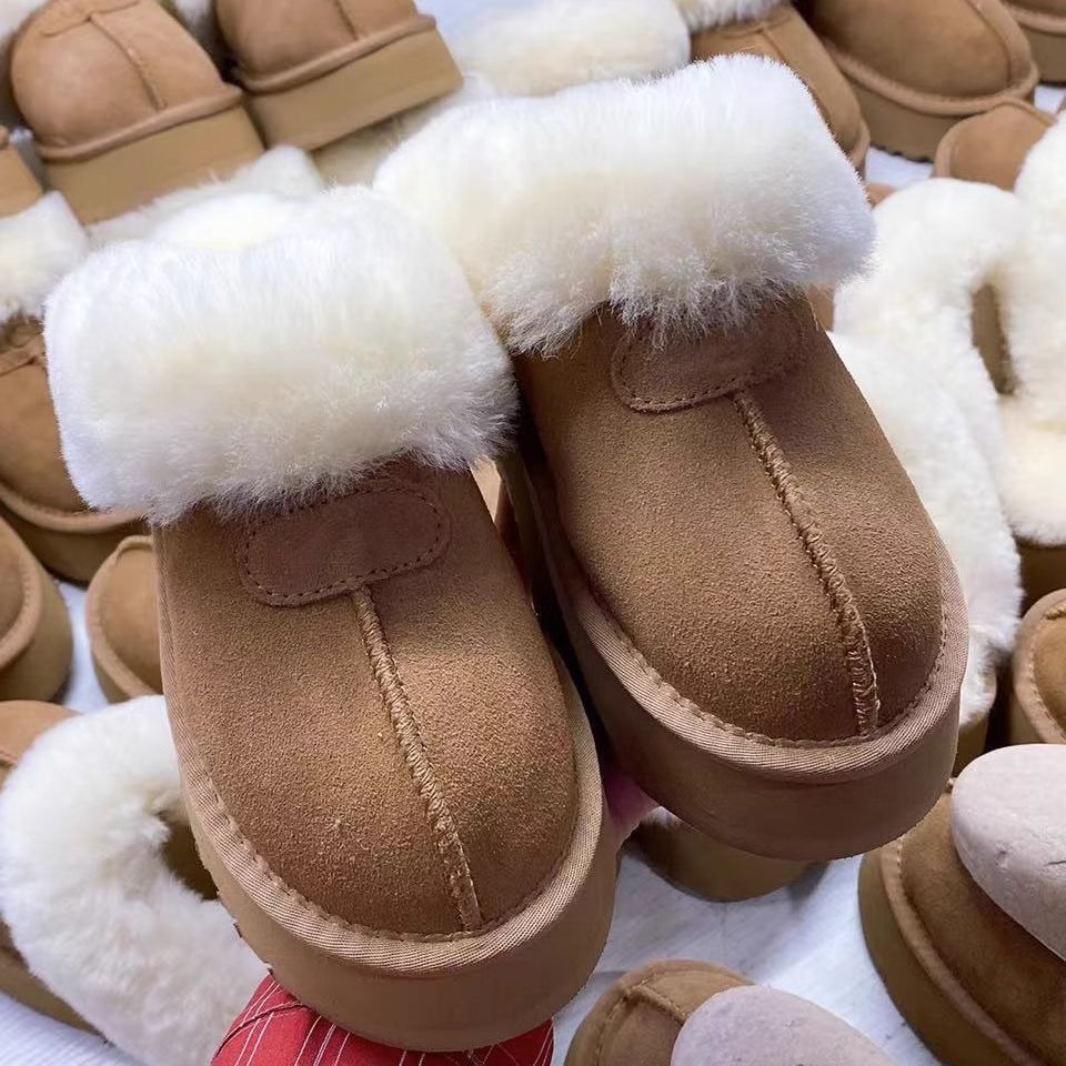Suela gruesa Baotou, medias zapatillas de piel auténtica, botas para la nieve para mujer, ropa exterior de invierno, nuevas Zapatillas cálidas de algodón para el hogar_voghion.com