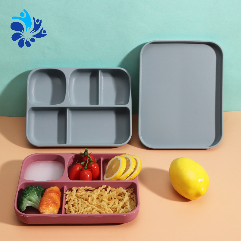 Cross-border Hot Silicone Baby Dining Tableware High-value Non-slip Drop-resistant Multi-grid Supplementary Dinner Plate with Suction Cup Lid