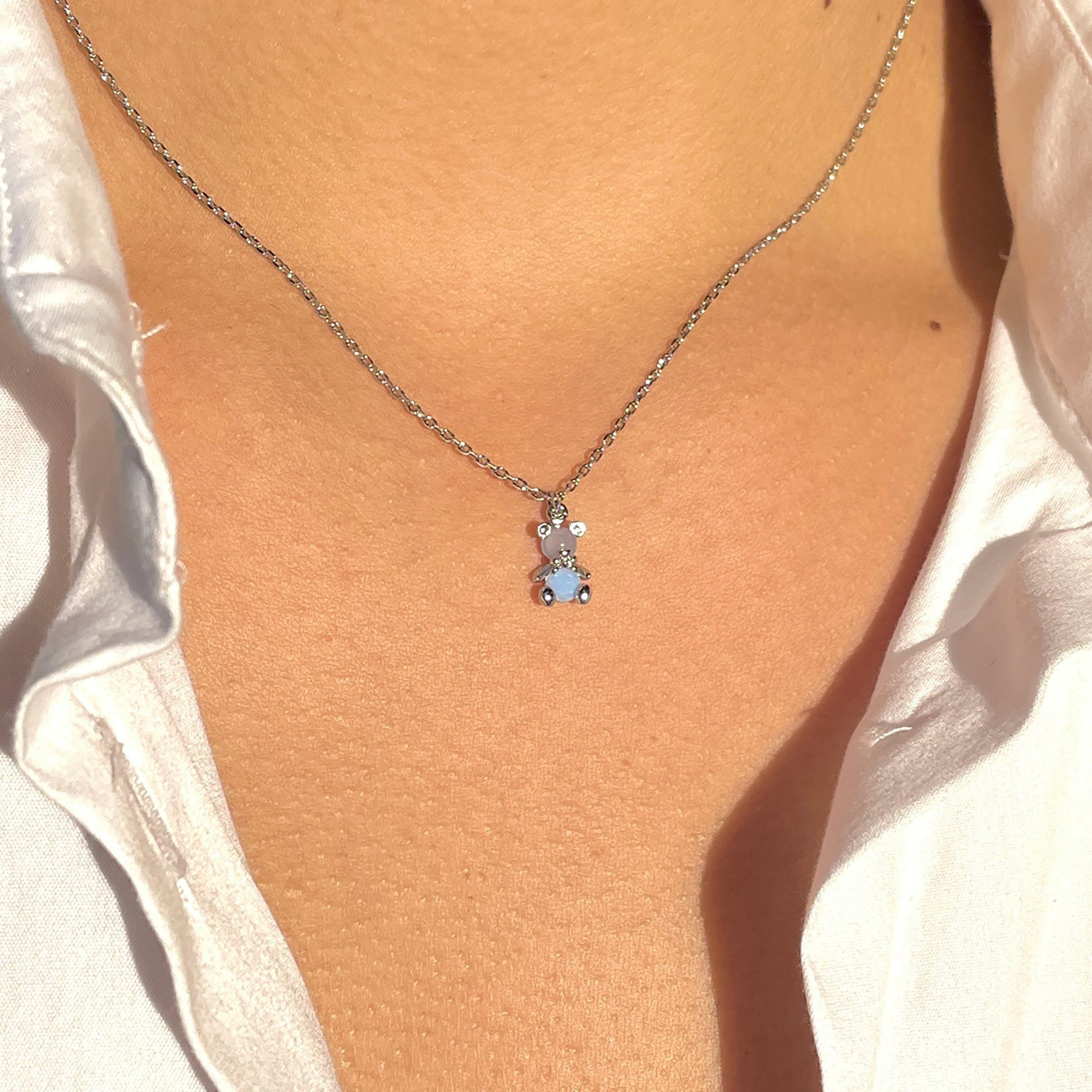 Korean cute bear pendant copper inlaid opal copper necklace wholesale