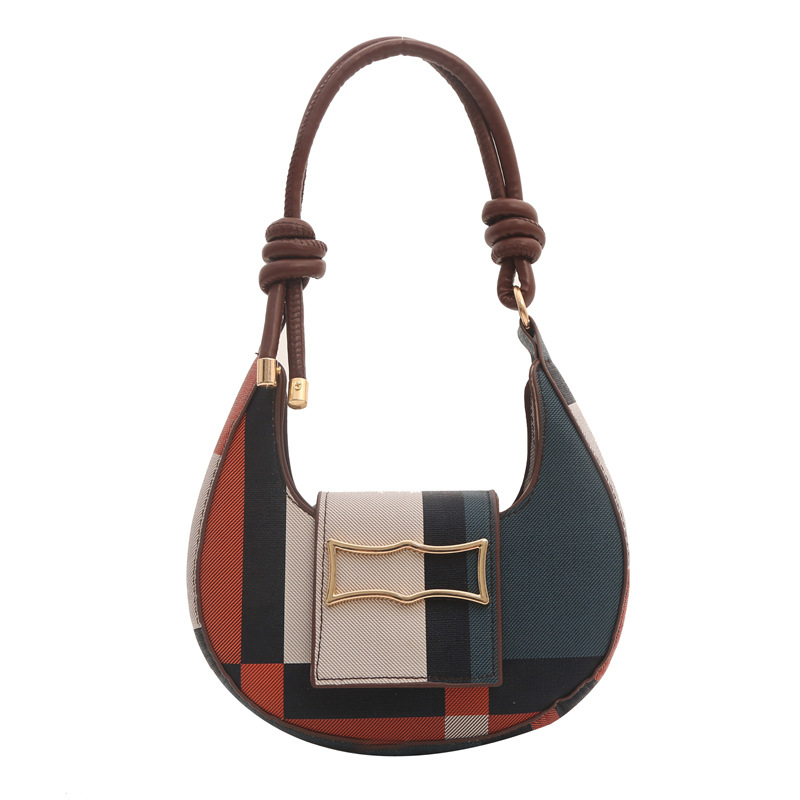 Temperamento simple y moderno 2024 casual Bolso de hombro con textura de estilo occidental popular de este año Bolso de axila con costuras de color en contraste