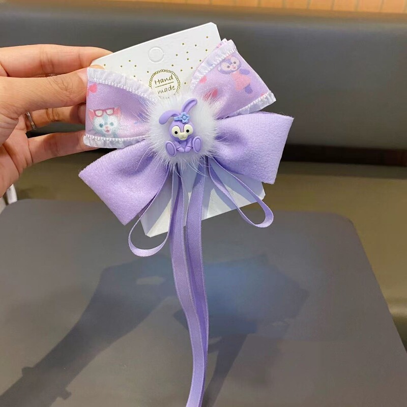 新款卡通可爱貂毛网纱蝴蝶结女童边夹顶夹糖果色儿童公主毛呢发饰|undefined